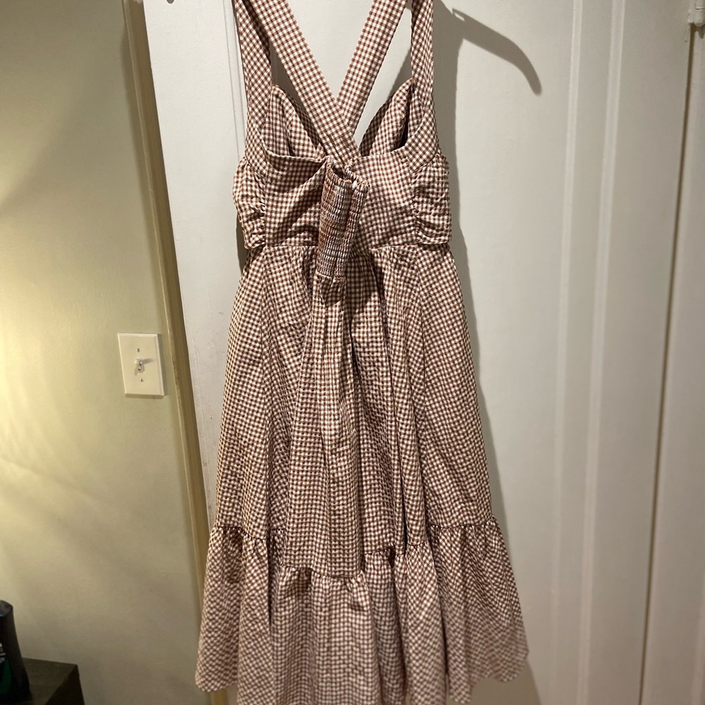 Maeve Brown Gingham Tie-Front Midi Dress - Picture 6 of 7